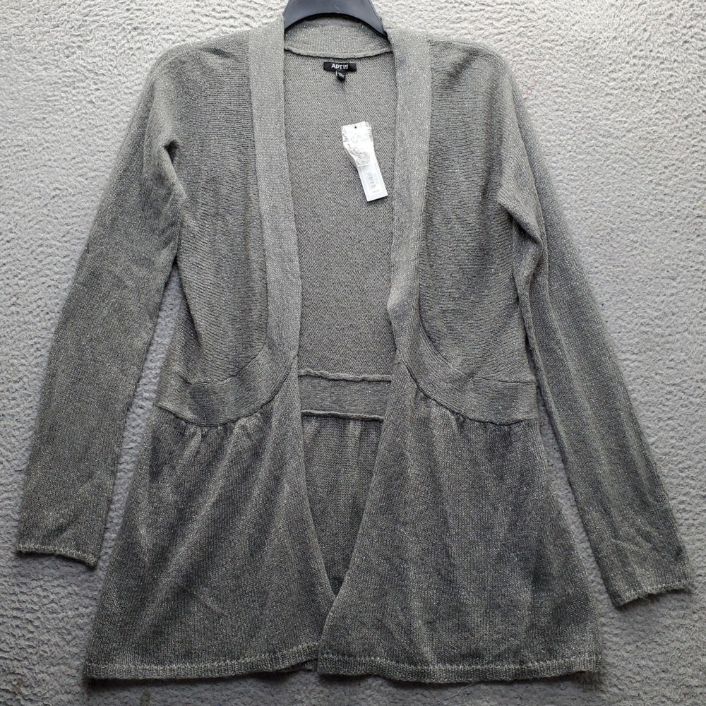 Apt. 9 Cardigan  Womens Large Gray Metallic Long Sleeve Draped Collar Open Front